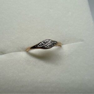 14k Yellow & White Gold Diamond Wave Band Ring Size 7 European 585 Simple